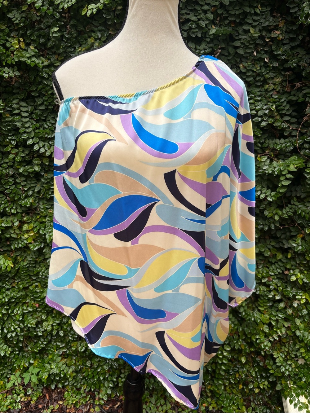 NWT Large One-Shoulder Wave-Print Tunic 60’s 70’s party top